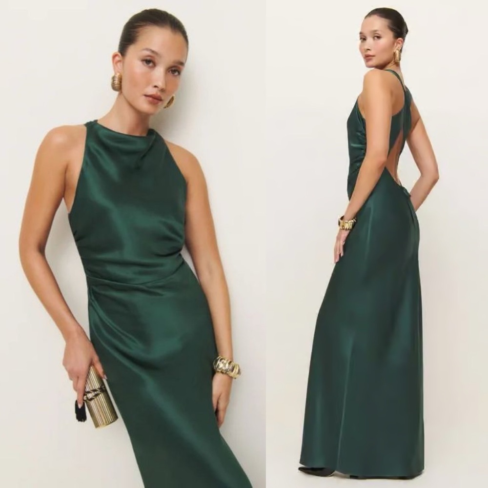Reformation Emerald Satin Maxi Dress